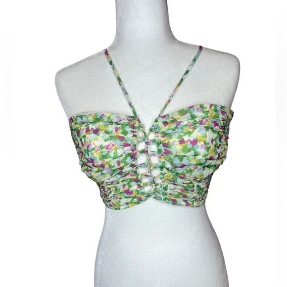 NWT Windsor lace up front chiffon floral crop top size Small - Picture 2 of 7